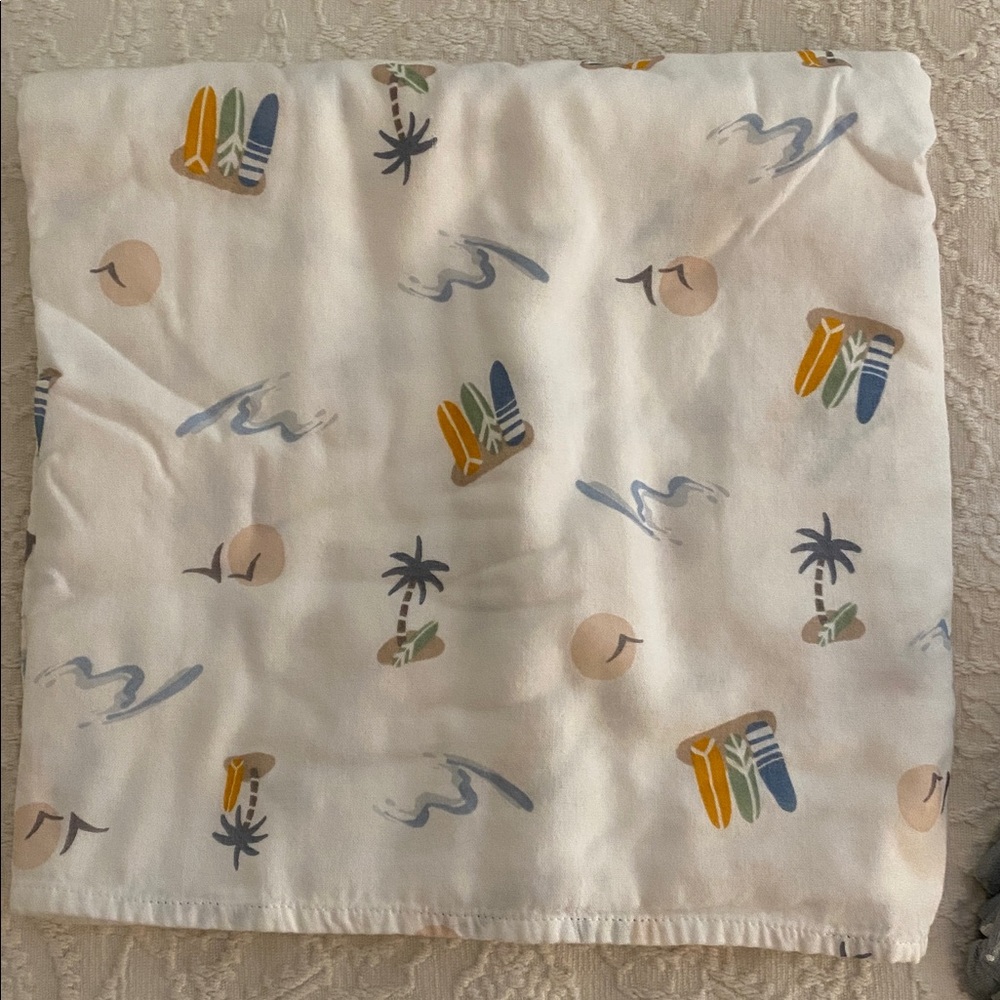 White with Colorful beach print baby blanket